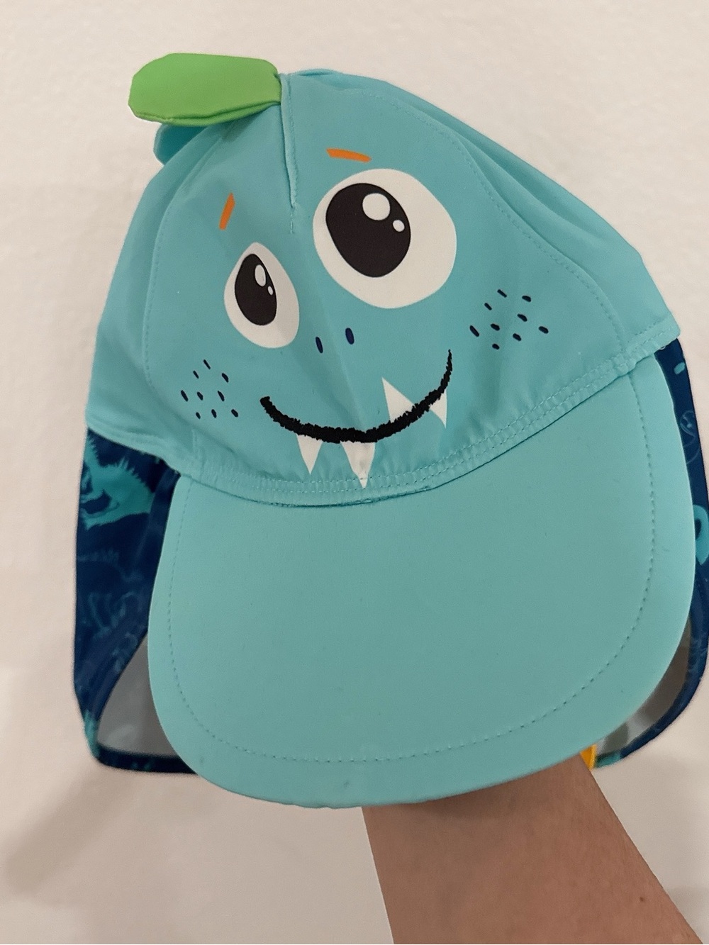 Kids Light Blue Monster Sun Hat with Green Accent